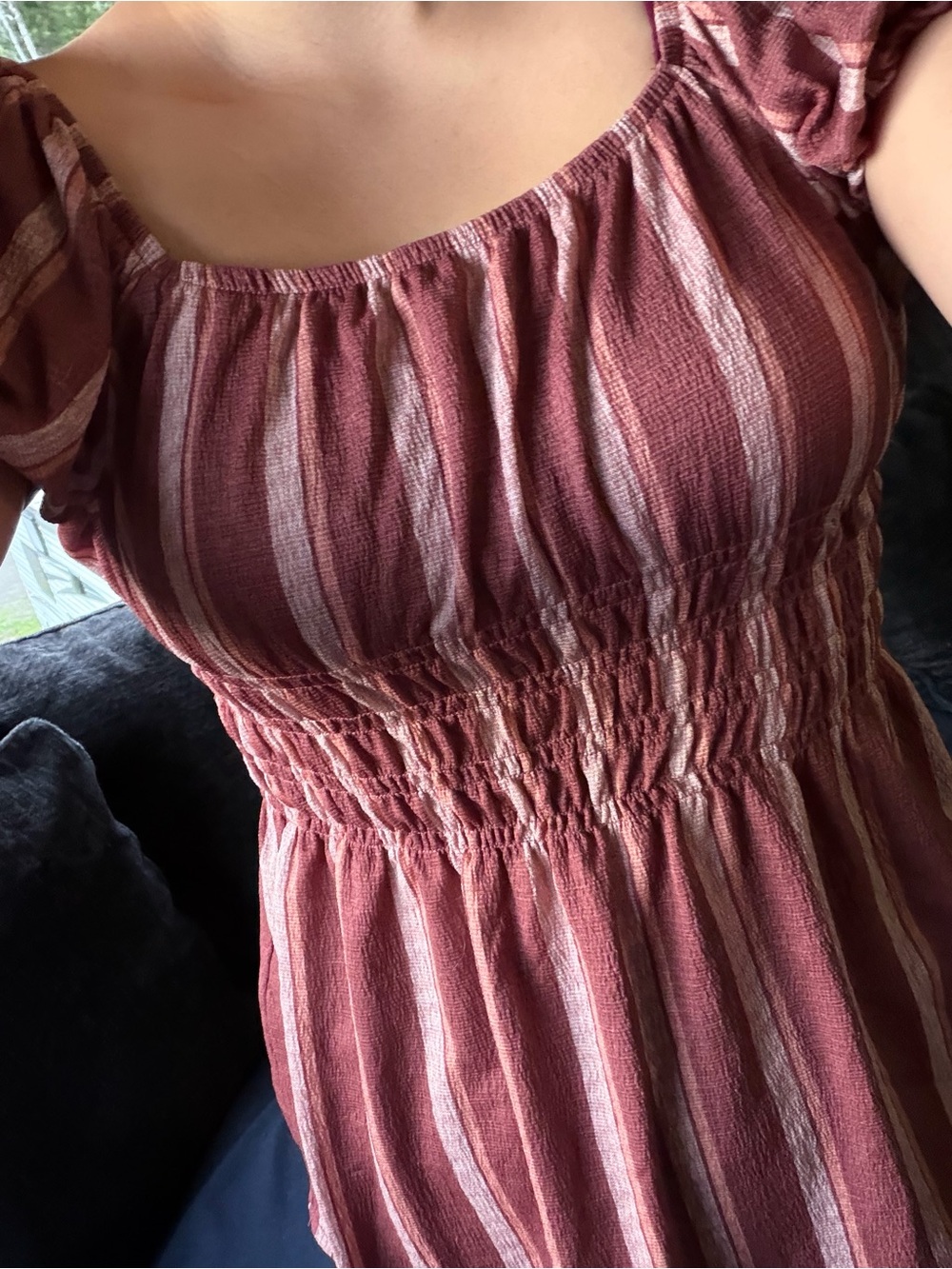 Rust Stripe Smocked Waist Top